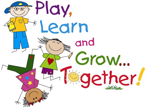 Cartoon drawing Play Learn and Grow together